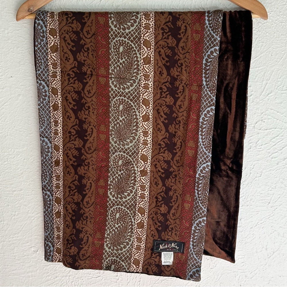 Vintage Nick & Nora Velvet & Silk Paisley Scarf Boho Brown